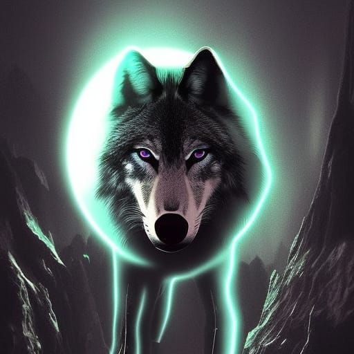 Neon Wolf with Glowing Eyes: Digital Matte Painting
