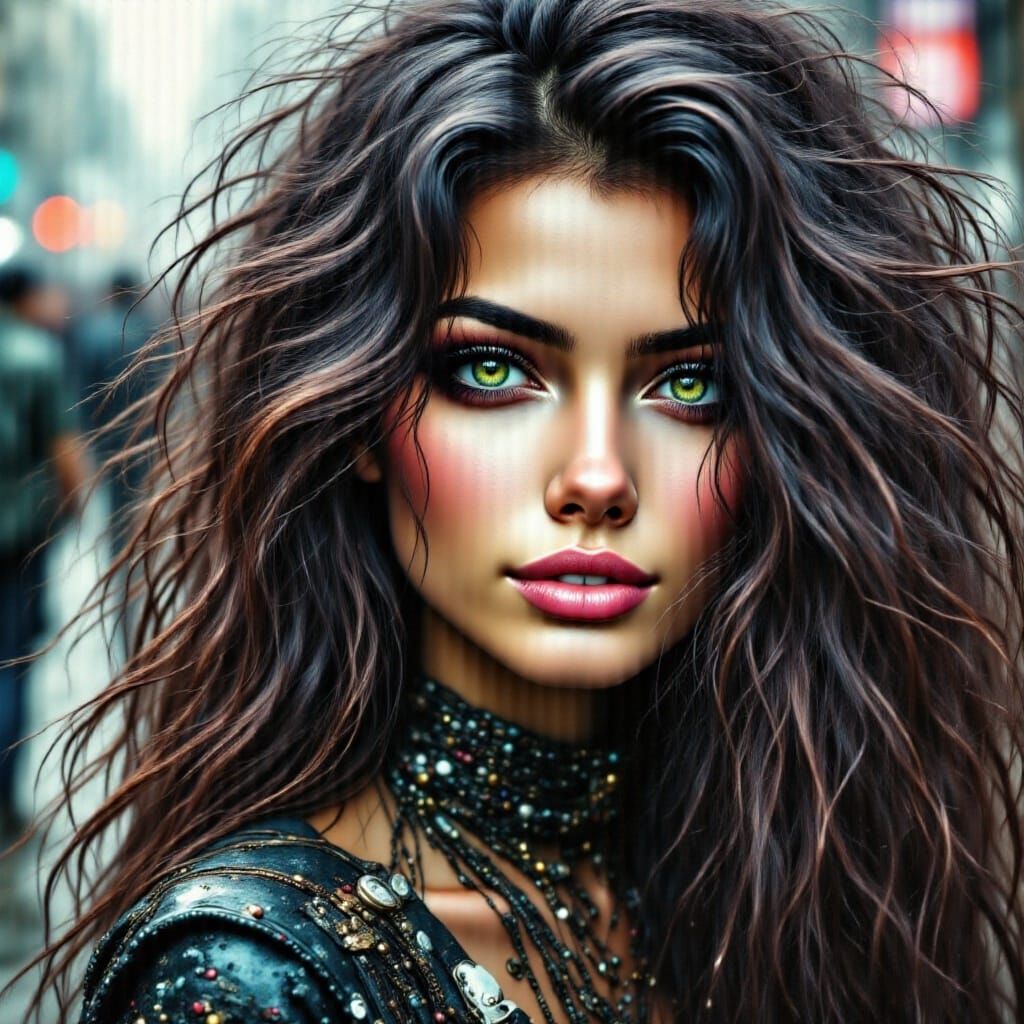 Futuristic Woman in Cyberpunk Cityscape