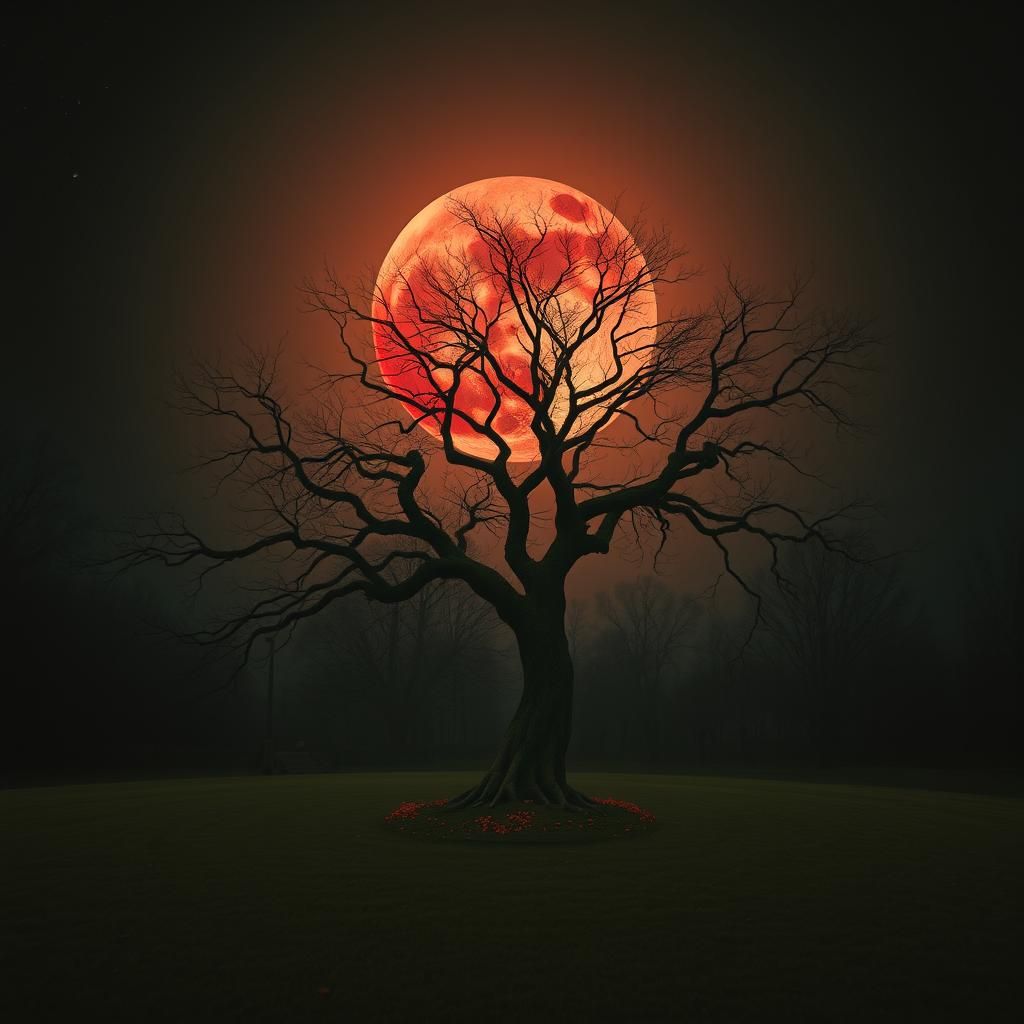 Tree Serenading Ruby Moon in Mechanical Bauhaus Style