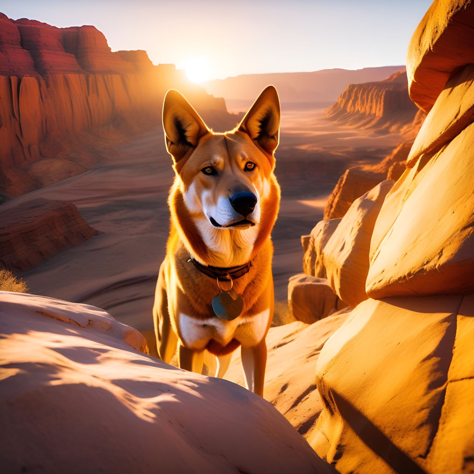 Dingo Portrait in Desert Canyon at Sunset