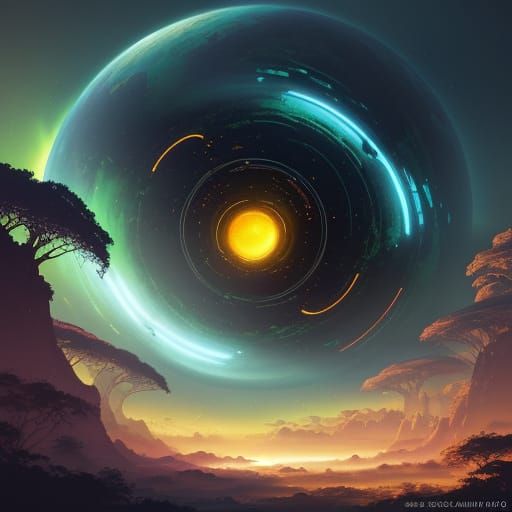 Glowing Planet of Immersive Vegetation in Vibrant Oil Painti...