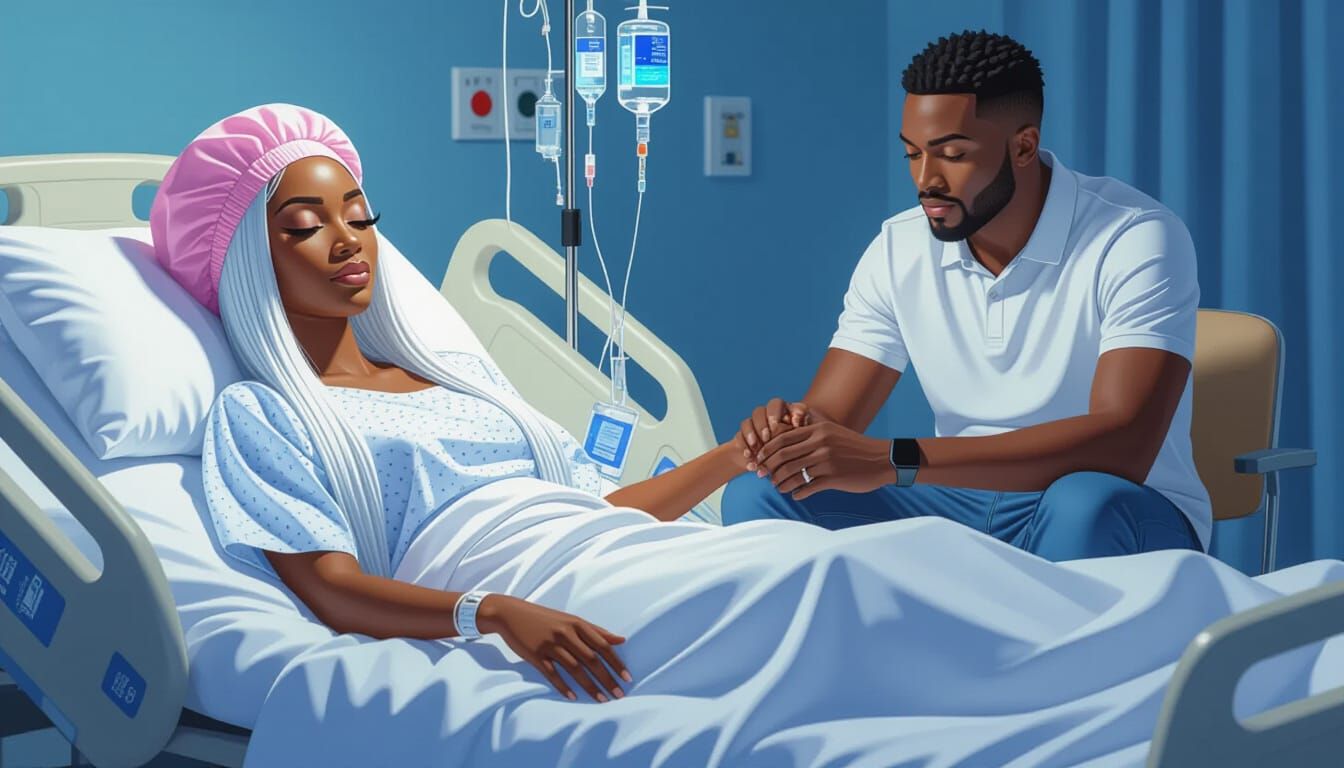 African Woman in Hospital Bed with Companion