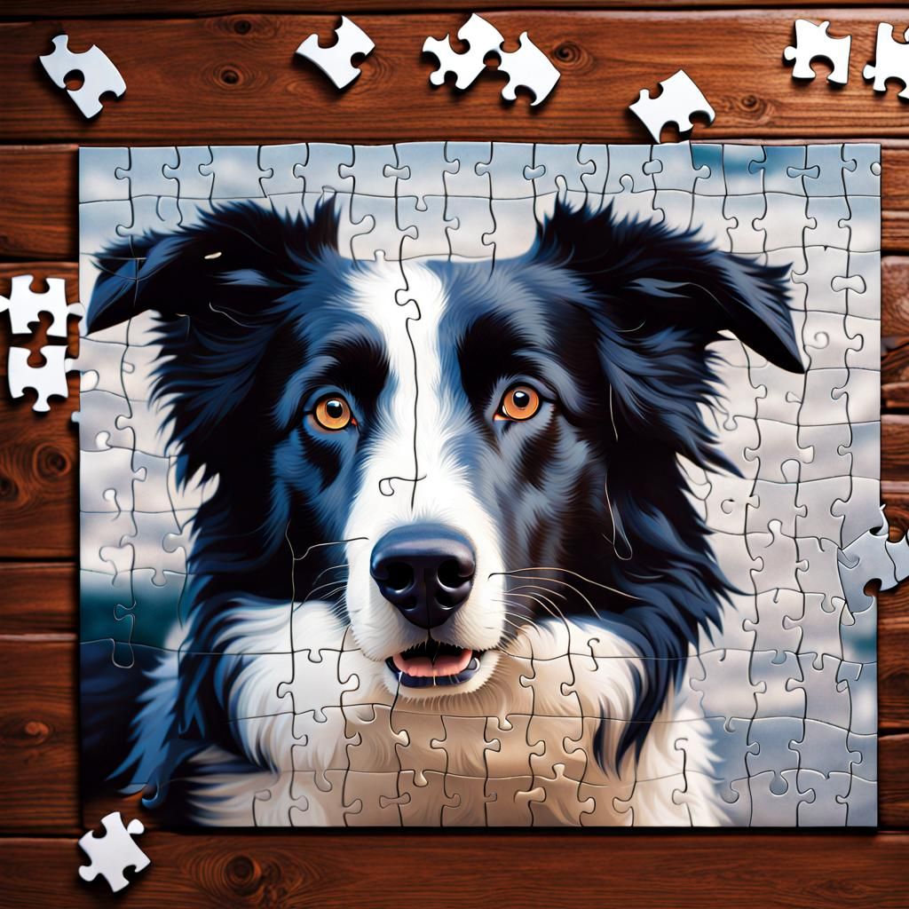Border Collie Jigsaw Puzzle on Wooden Wall