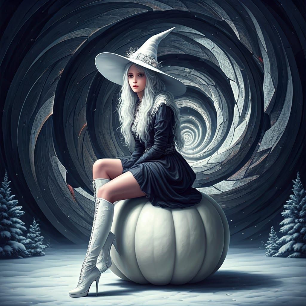 Mysterious Woman in Abstract Geometric Vortex