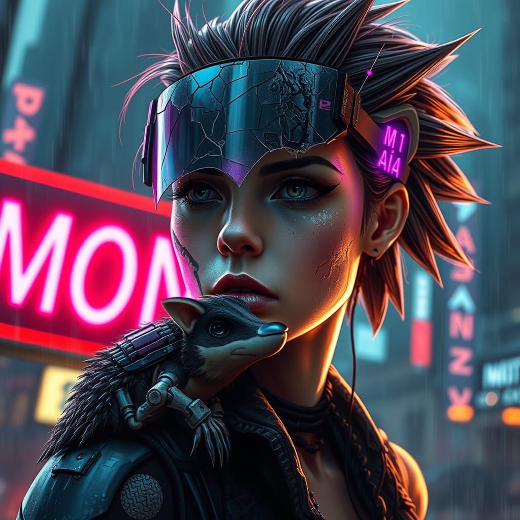 Cyberpunk Girl in Shattered Realism