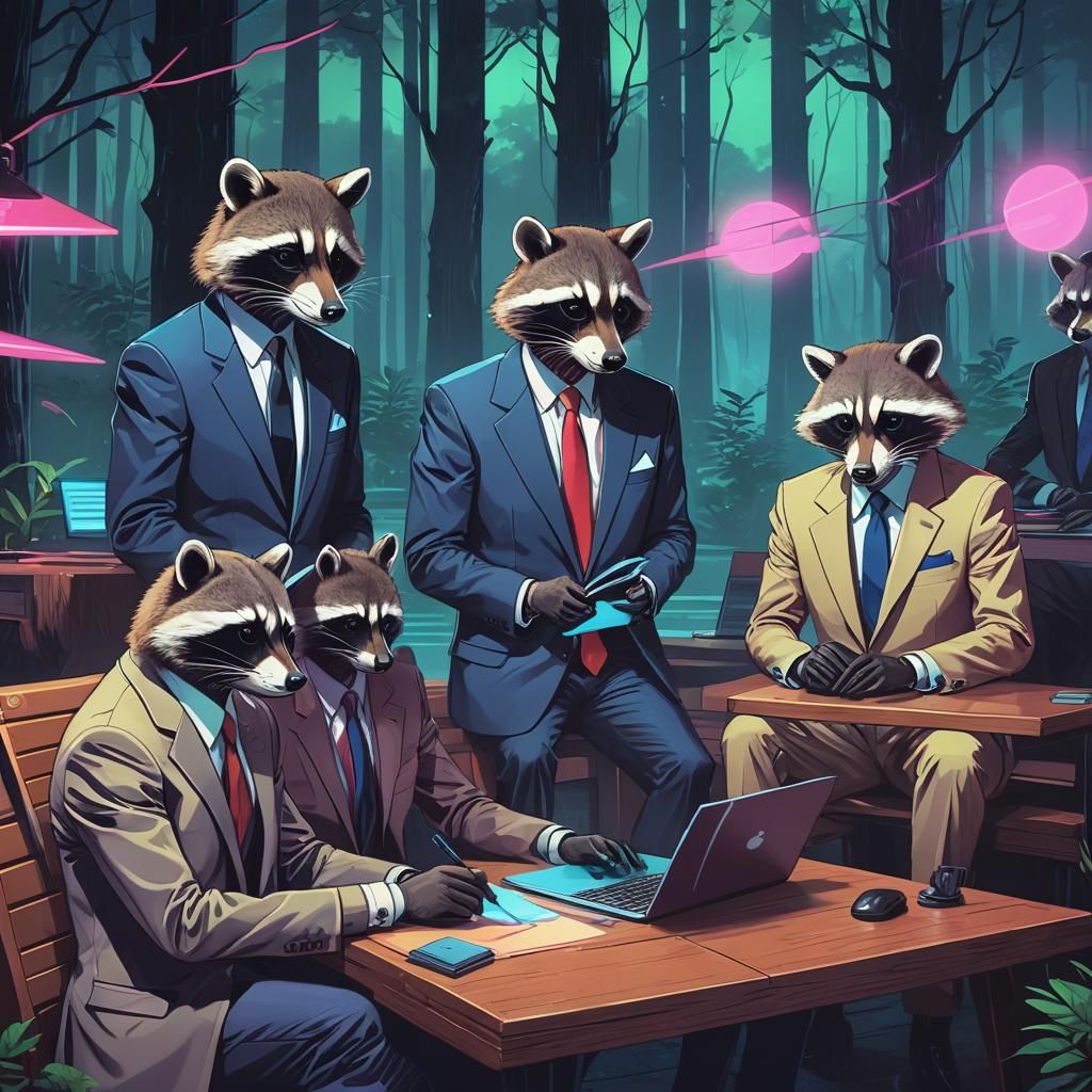 Animals in Suits Have a Neon-Lit Forest Meeting