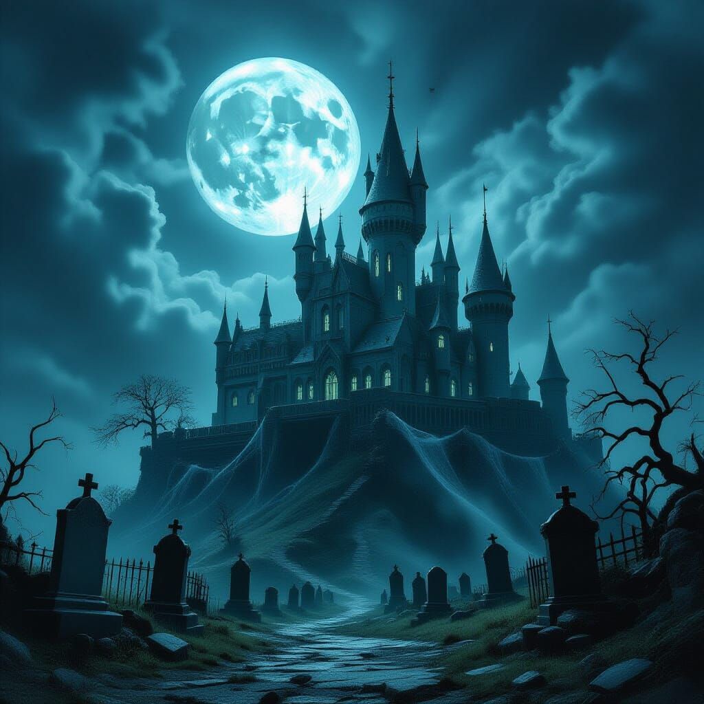 Gothic Halloween Castle in Biomechanical Surrealist Style