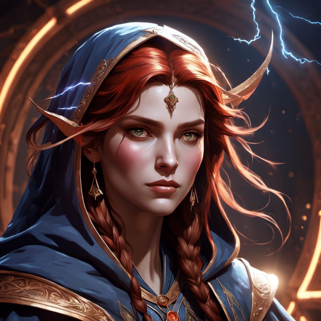 Ethereal Storm Sorceress in Vibrant Triadic Hues