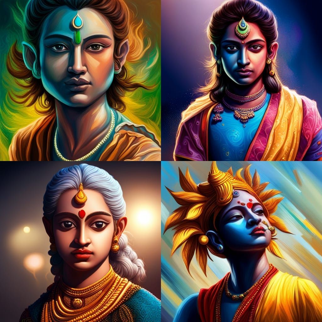 Hyperrealistic Portrait of Krishna in Splash Art Style