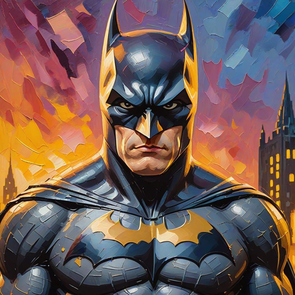 Batman in Gotham: Neo-Impressionist Expressionist Oil Painti...