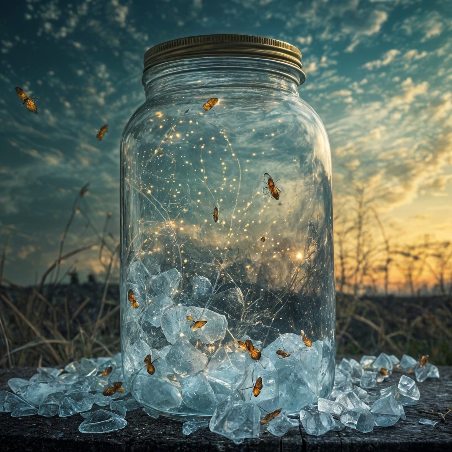 Surreal Double Exposure: Cloud in Jar with Rotting Ice