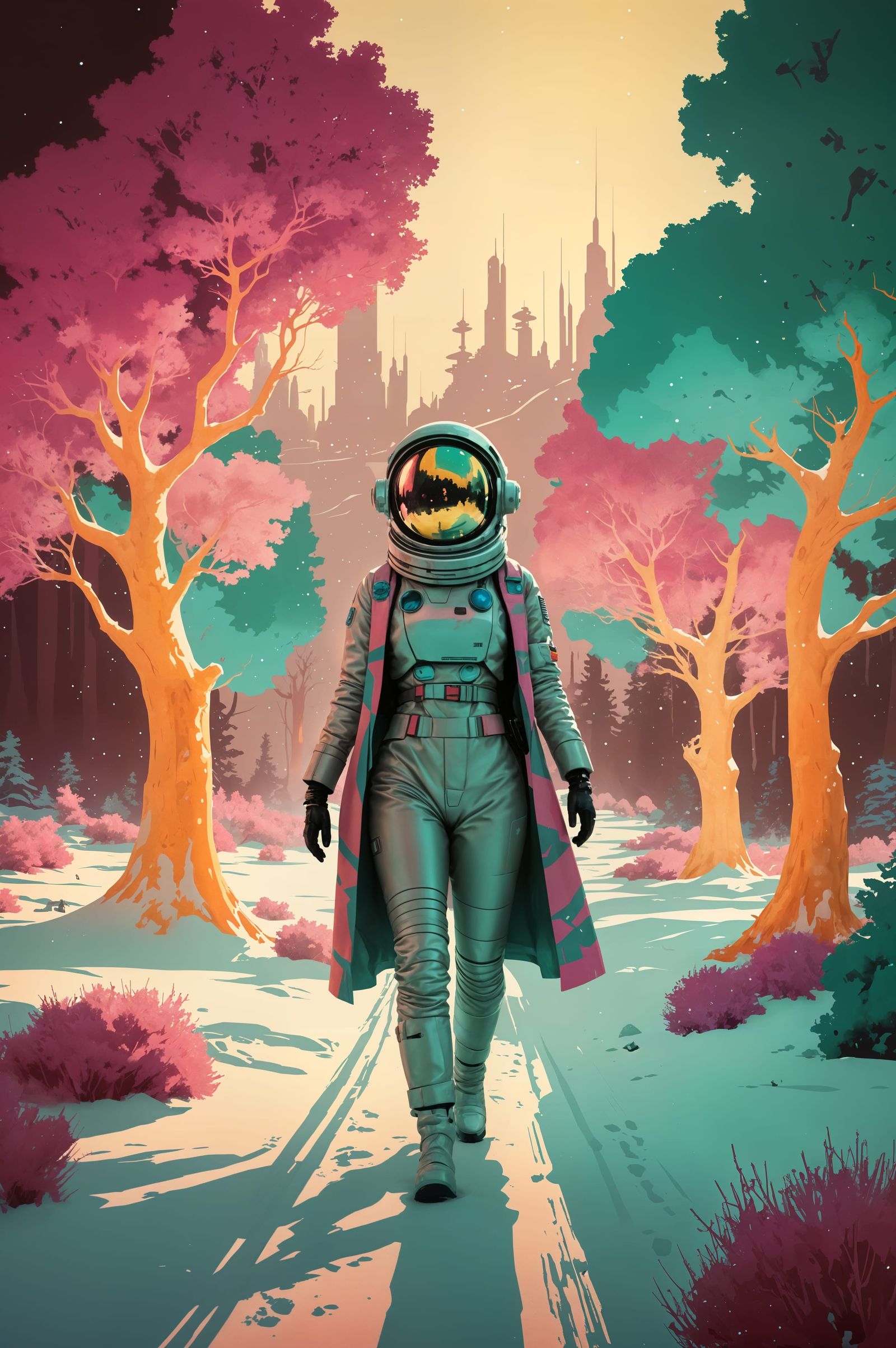 Retro Space Tourism Poster in Splash Art Style