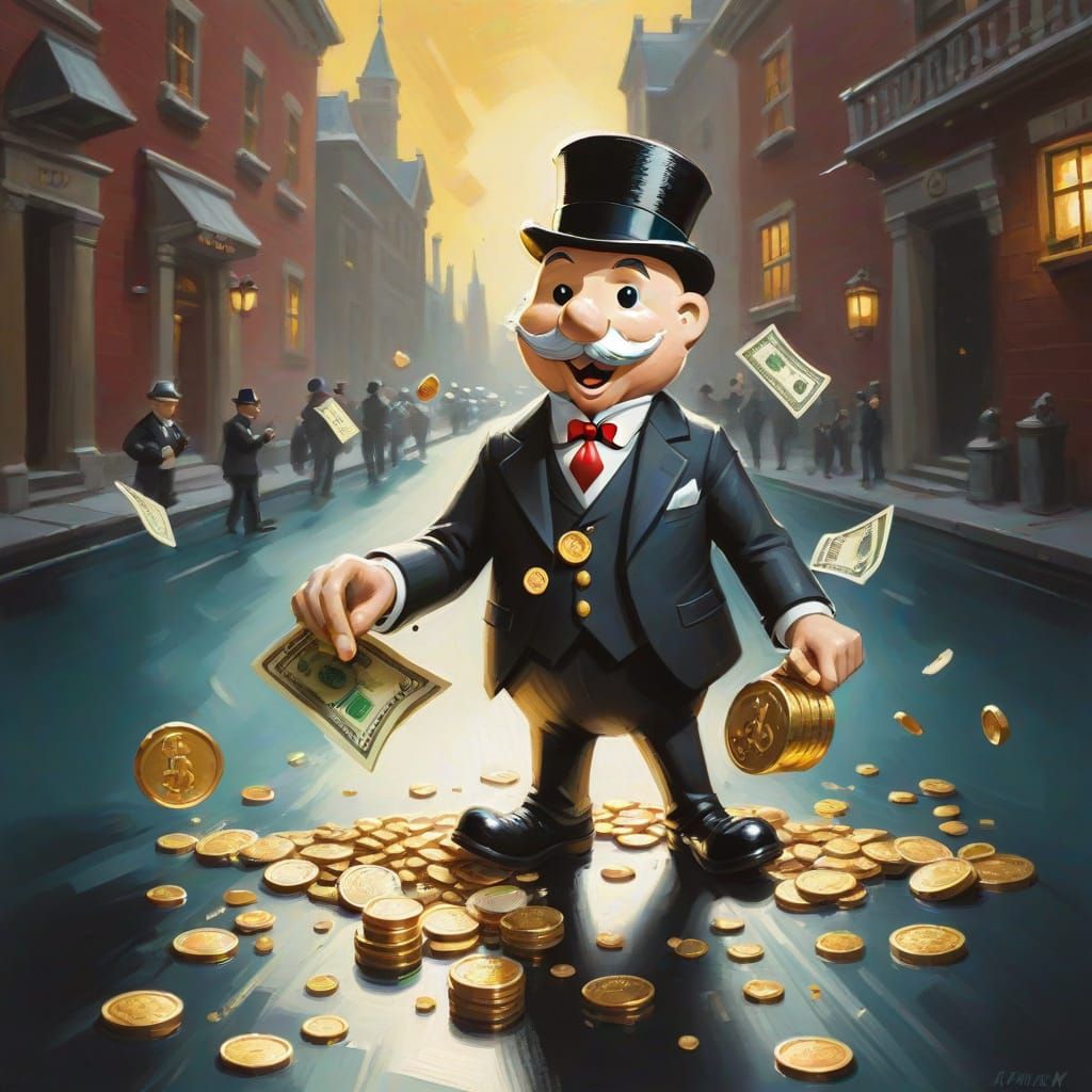Mr. Monopoly in Whimsical Gouache Painting with Overflowing ...