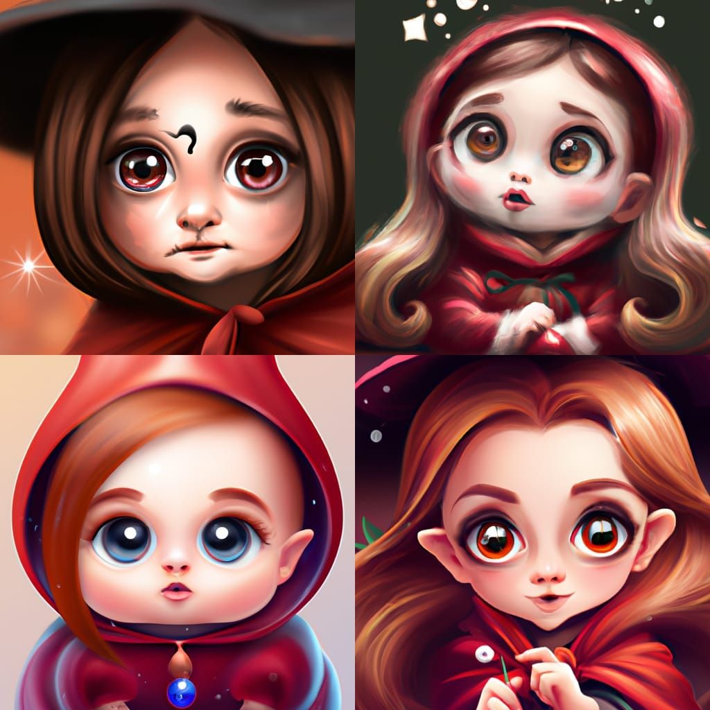 Adorable Cartoon Scarlet Witch Baby, Surreal Fantasy Art