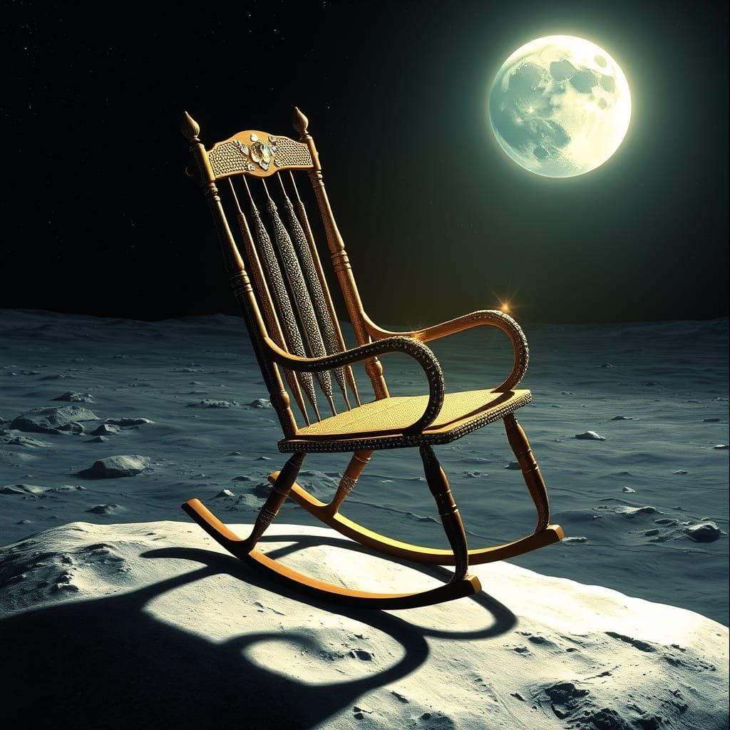 Gemstone Rocking Chair on the Moon in Surreal Style