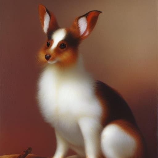 Playful White Rabbit Portrait in Surreal Style