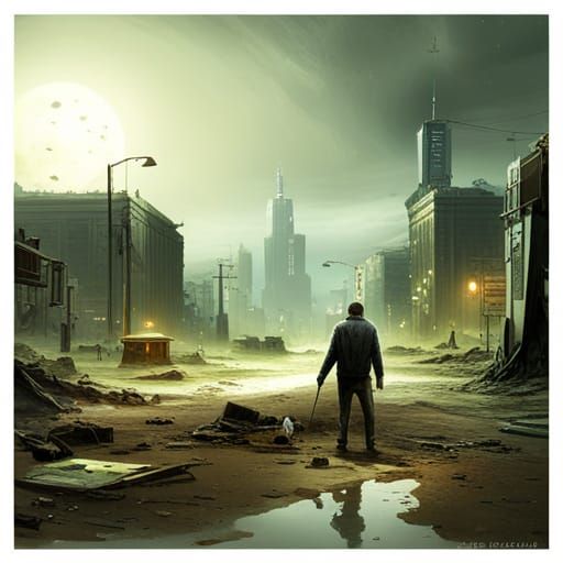 Cyberpunk Man and Bioluminescent Mushrooms