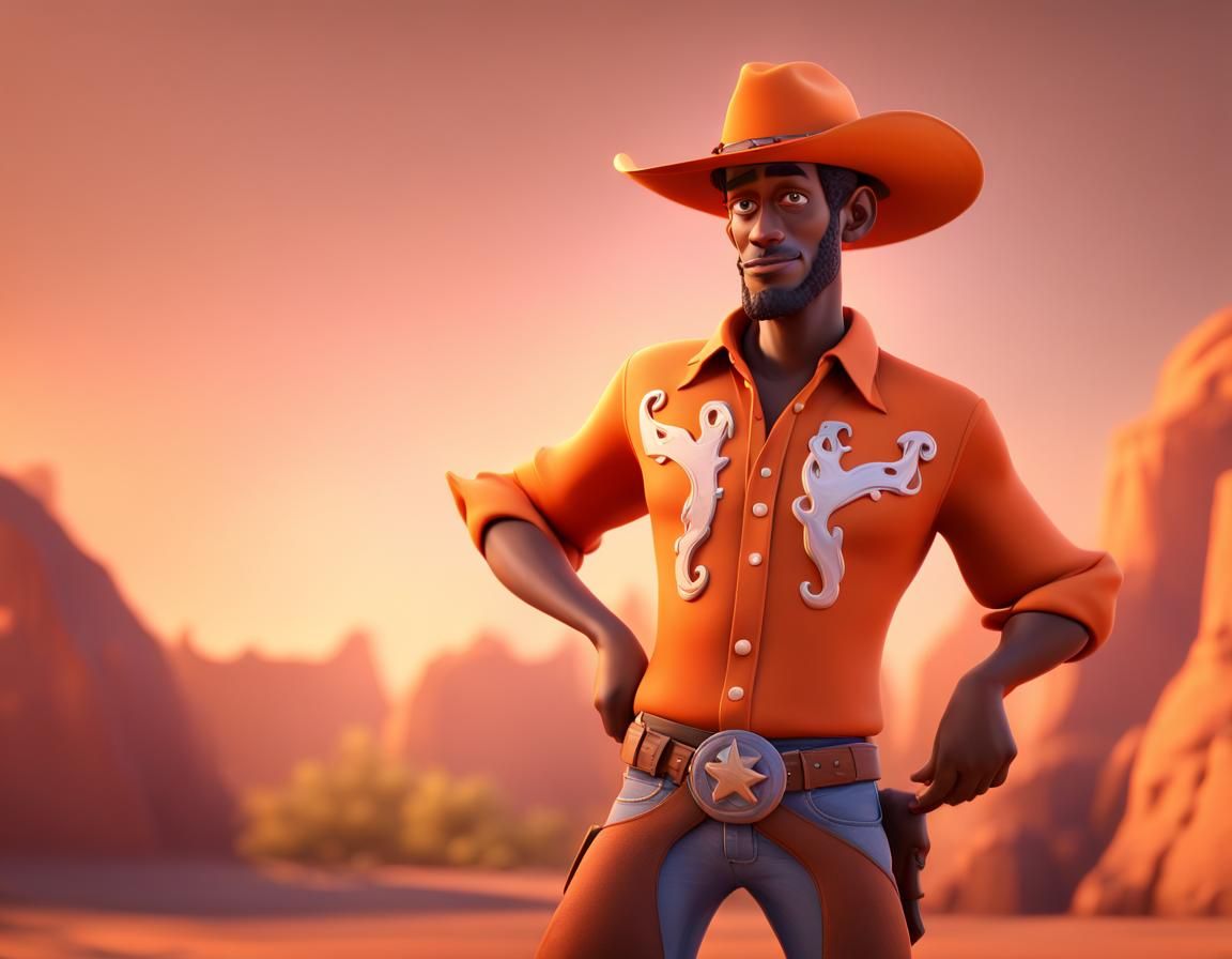 Orange Cowboy: Pixar-Style 3D Digital Art
