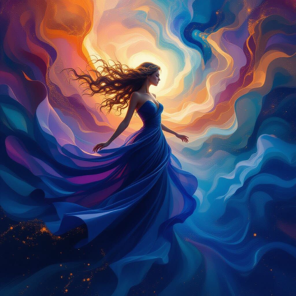 Ethereal Women in Cosmic Waves of Light