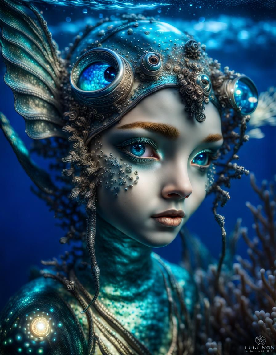 Adorable Water Pixie in Underwater Metallic Gratescape