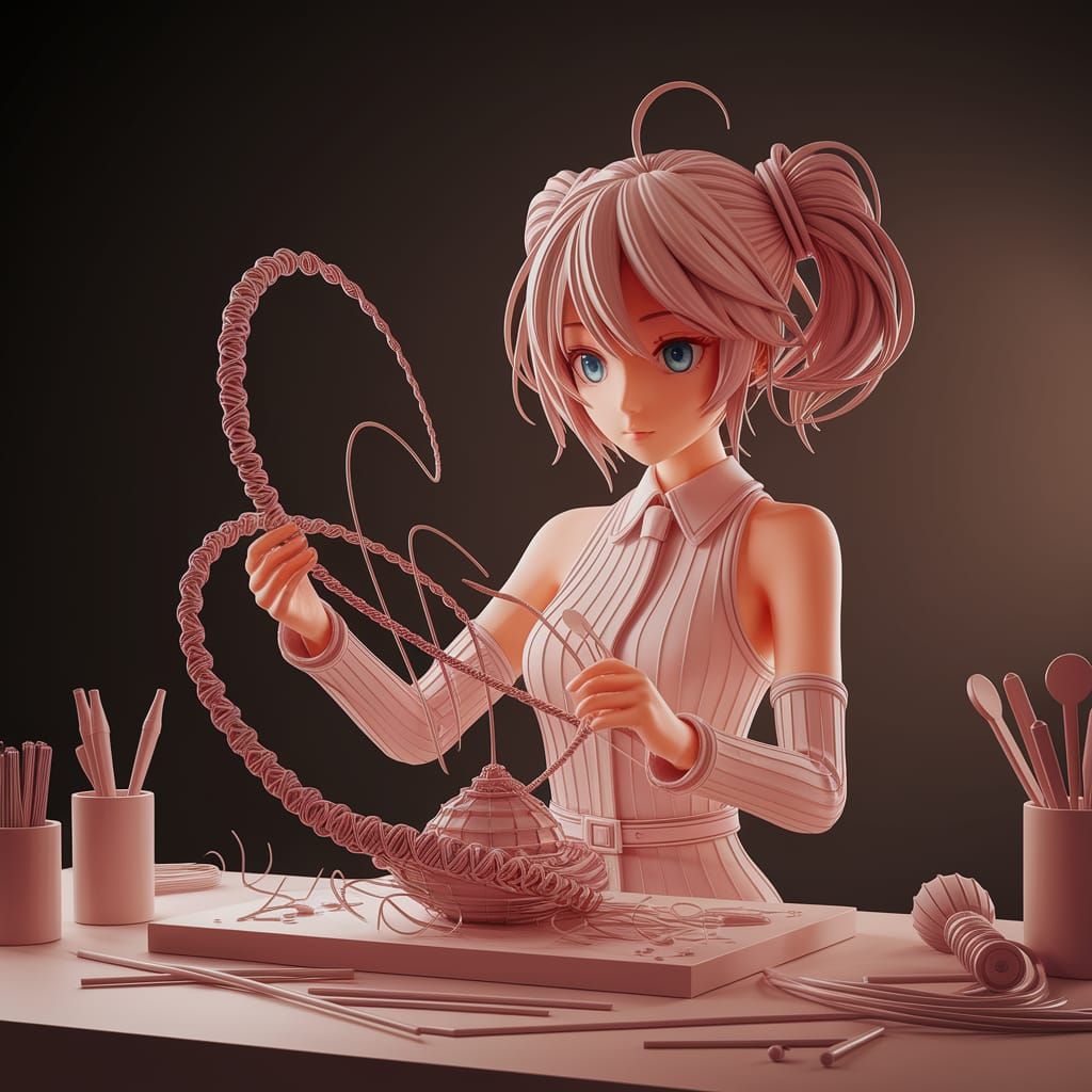 Hatsune Miku Creates Wire Sculpture in Anime Style