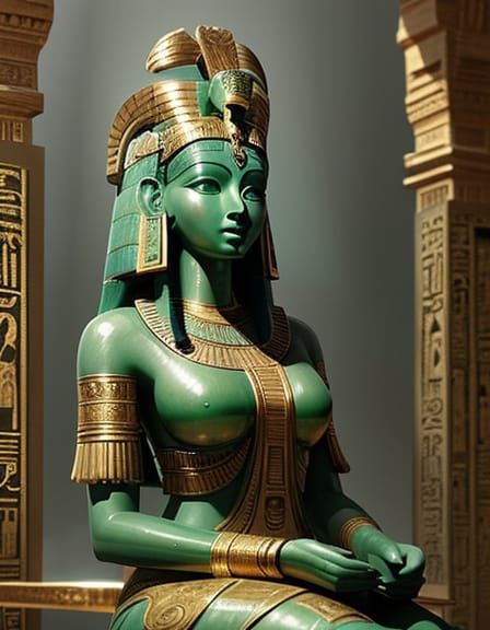 jade statue of cleopatra sitting on a throne