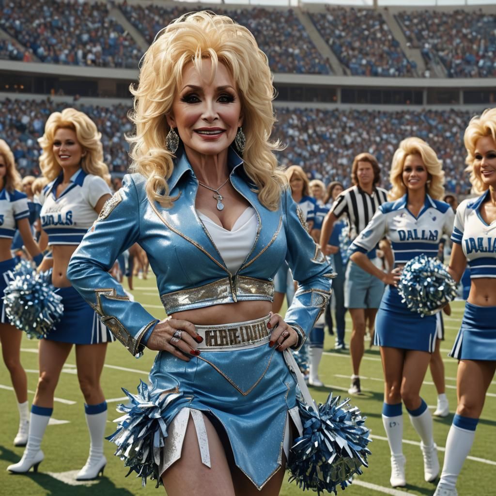 Dolly Parton as Dallas Cheerleader: Detailed Digital Paintin...