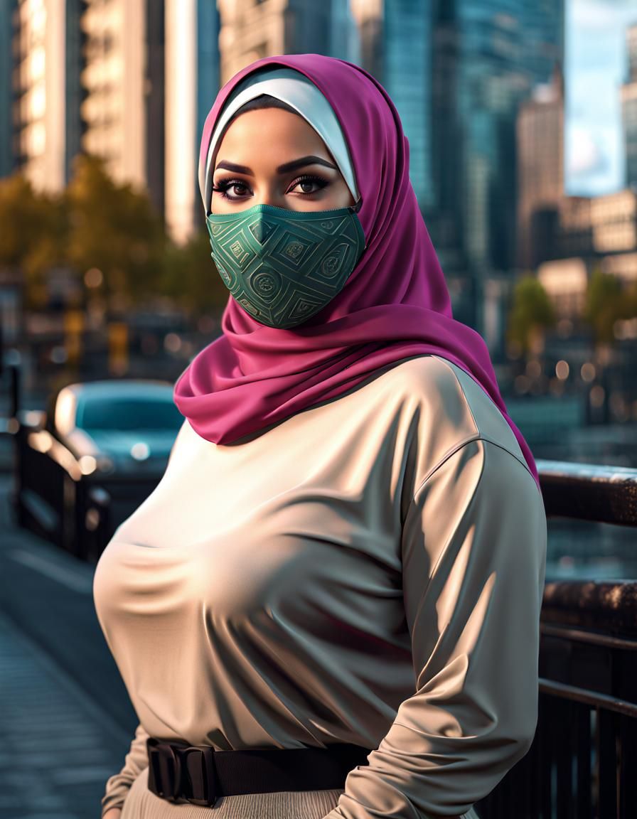 Irish Woman in Hijab in City, Digital Art