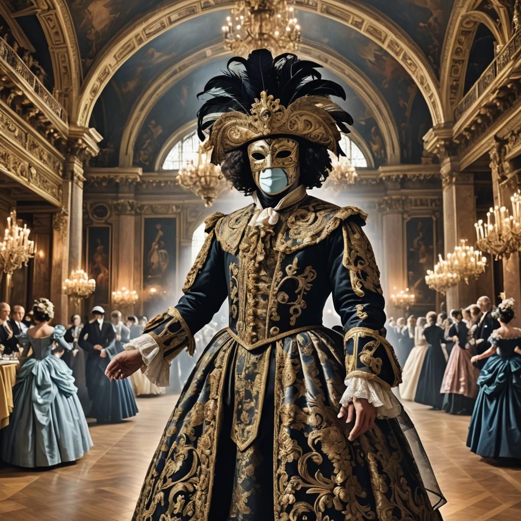 Elegant Masquerade Ball with Masked Figure