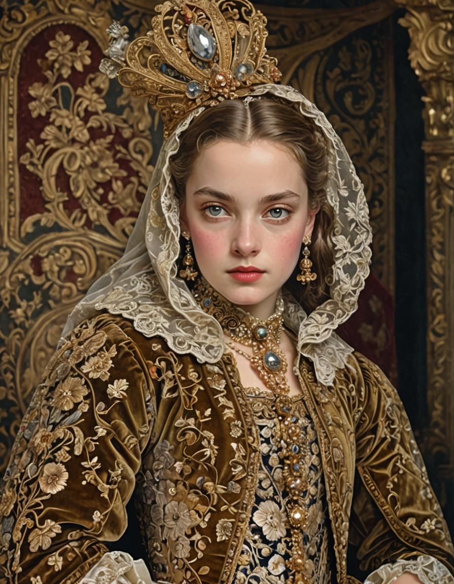 Noblewoman in 17th Century Attire, Chiaroscuro Style