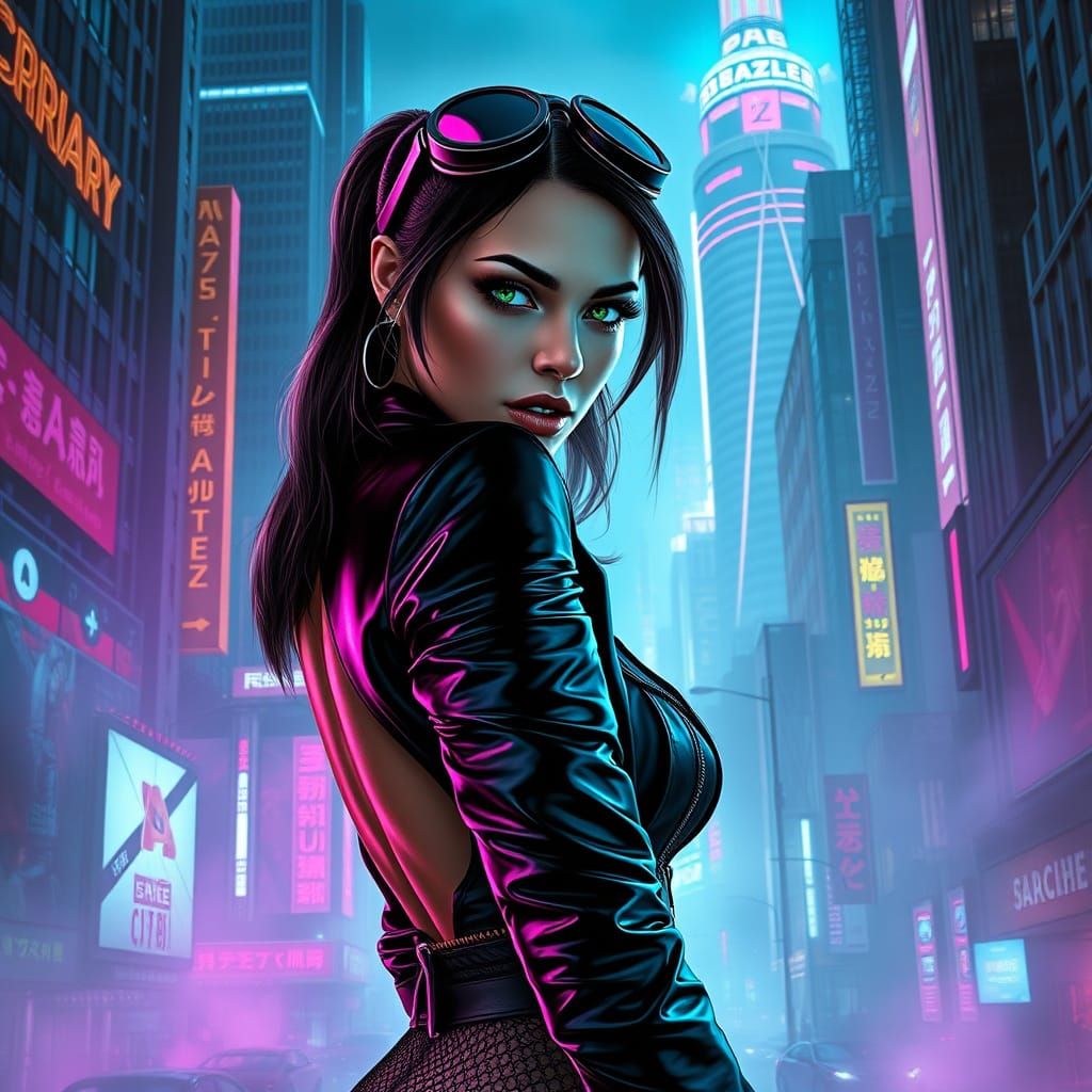 Cyberpunk Woman in a Neon Cityscape