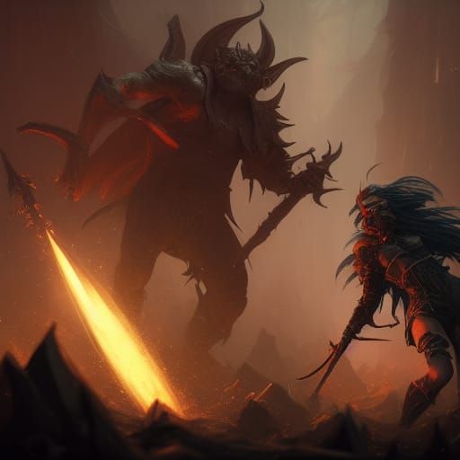 Dark Elf Stabbing Ork: Dark Fantasy Concept Art