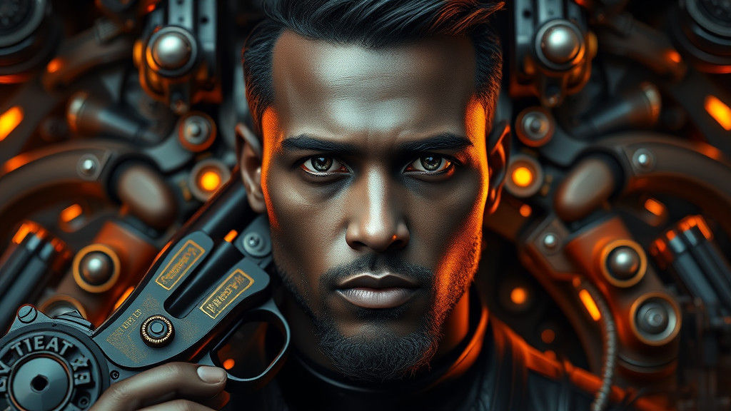 Steampunk Pistol Portrait with Intricate Gold Inlay