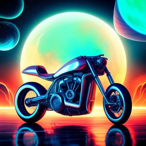 Futuristic Motorbike on Ringed Planet: Sci-Fi Art