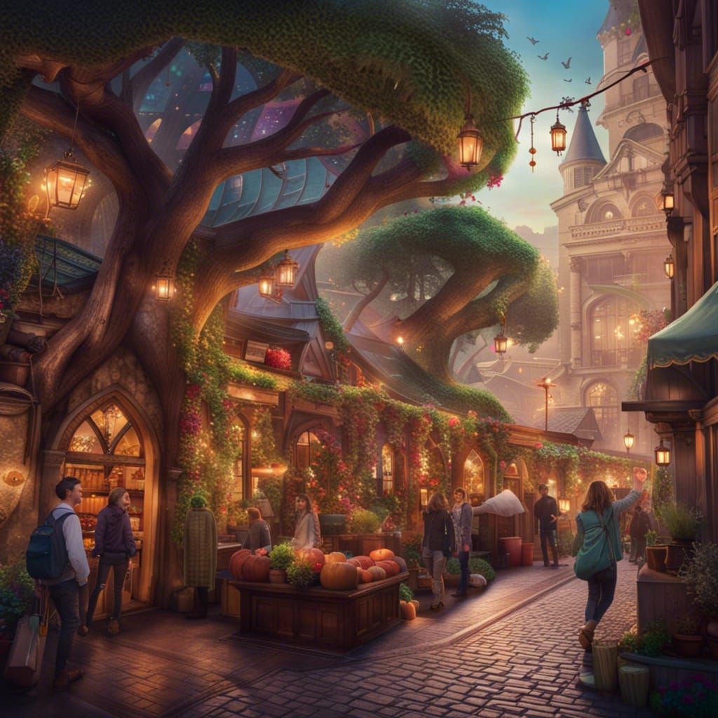 Enchanted Market Street with Flying Carpets and Magic