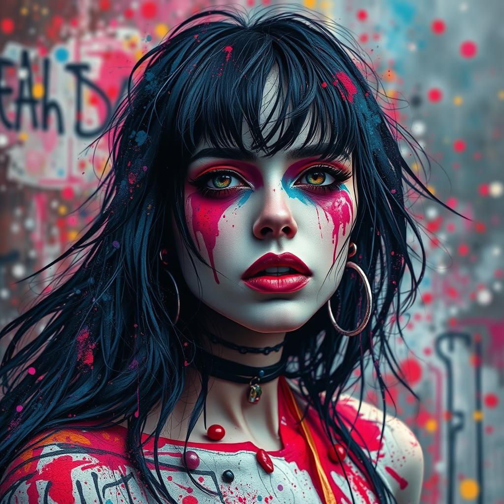Emo Goth Goddess Portrait in Street Art Style
