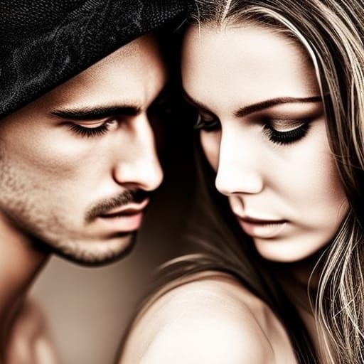 Intense Gaze of a Couple About to Kiss