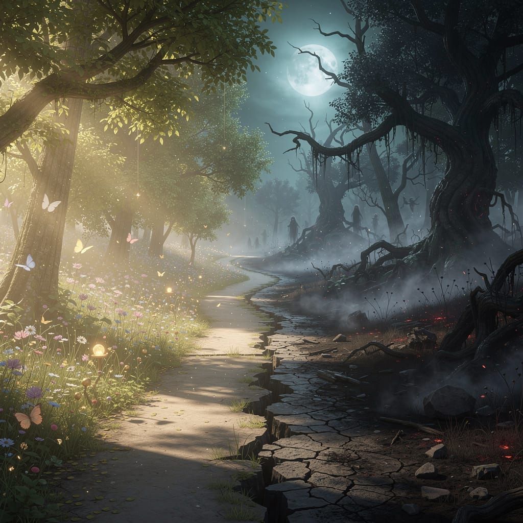 Path Splits: Dreamy Light vs. Dark Nightmare Worlds