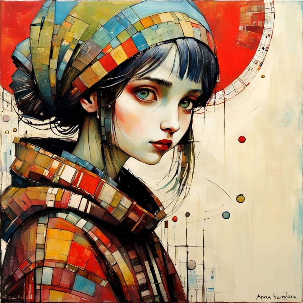 Primitive Naive Encaustic Painting with Textured Elements