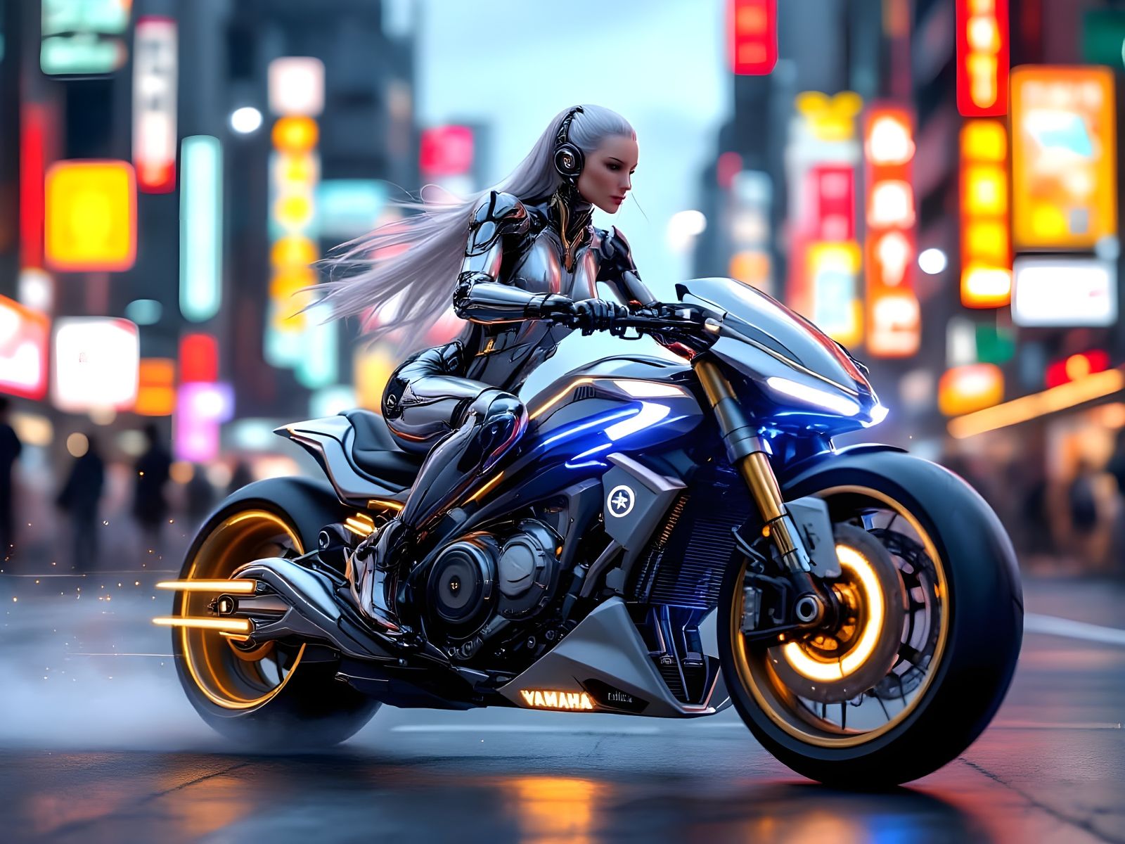 Cyborg Rider in Tokyo: Cyberpunk Art Style