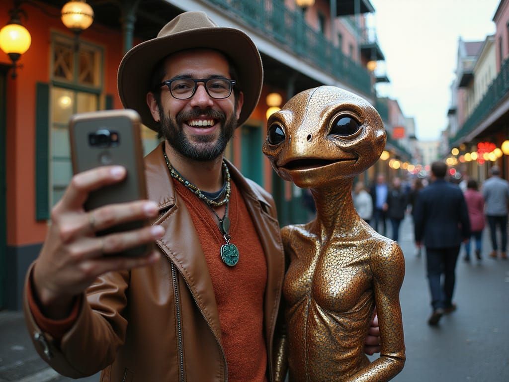 Hipster Selfie with Copper Alien on Bourbon Street