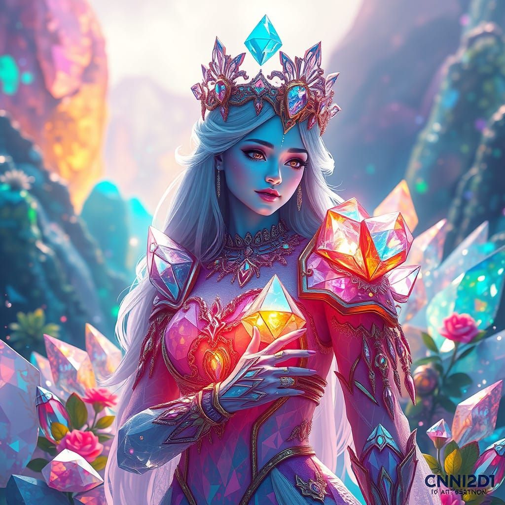 Crystal Goddess Amidst Vibrant Landscape