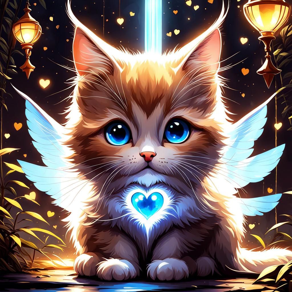 Adorable Winged Chibi Cat with Sign