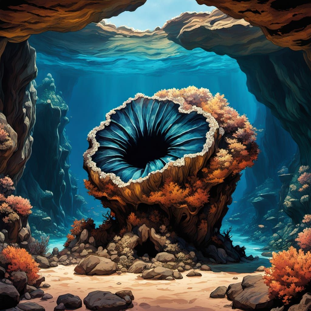 Villain's Underwater Geode Lair with Bioluminescent Life