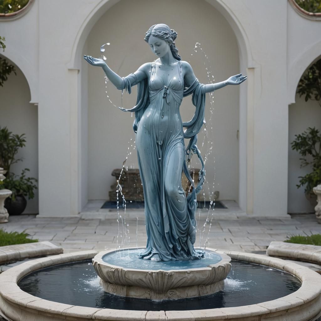 Azure Eclipse: Towering Porcelain Figure in a Shimmering Fou...