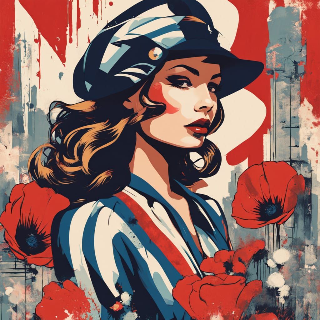 Sultry Sailor Girl Street Art in Art Deco Style