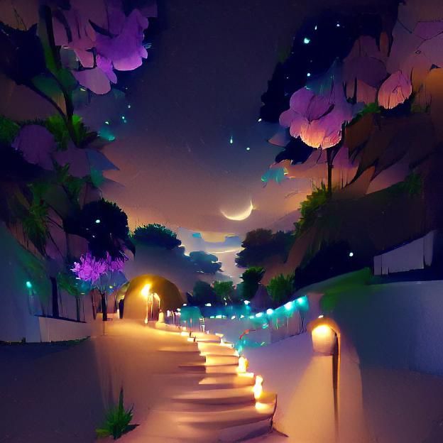 AI Generated Image of a Night Path