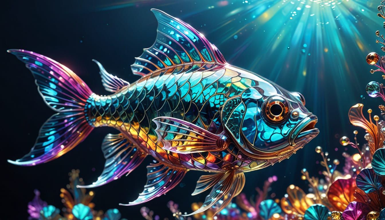 Glass Fish Swimming: Iridescent Digital Art