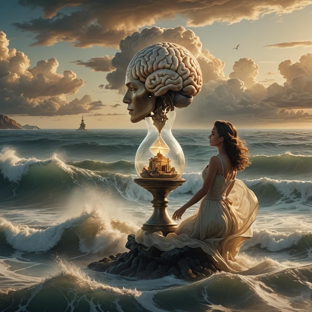 Surreal Hourglass Brain with Trapped Woman