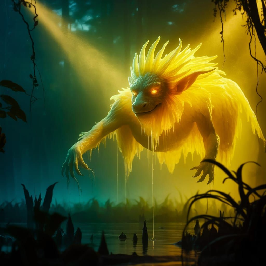 Melting Wax Sculpture in Bioluminescent Swamp